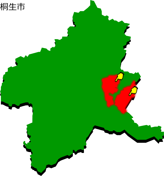 桐生市の場所を示す画像1