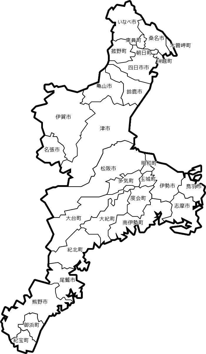 三重県のカラーバリエーション地図画像 都道府県の場所画像置場
