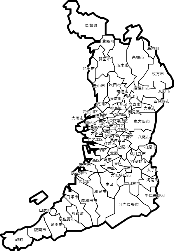 大阪府のカラーバリエーション地図画像 都道府県の場所画像置場