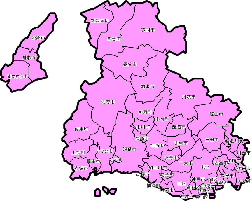 兵庫県のカラーバリエーション地図画像 都道府県の場所画像置場