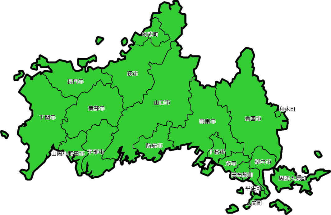 山口県のカラーバリエーション地図画像 都道府県の場所画像置場