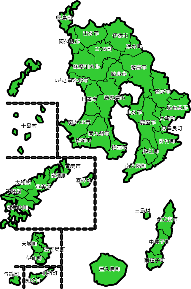 鹿児島県のカラーバリエーション地図画像 都道府県の場所画像置場