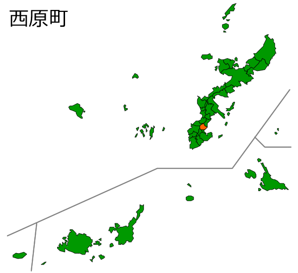 沖縄県西原町の場所を示す画像