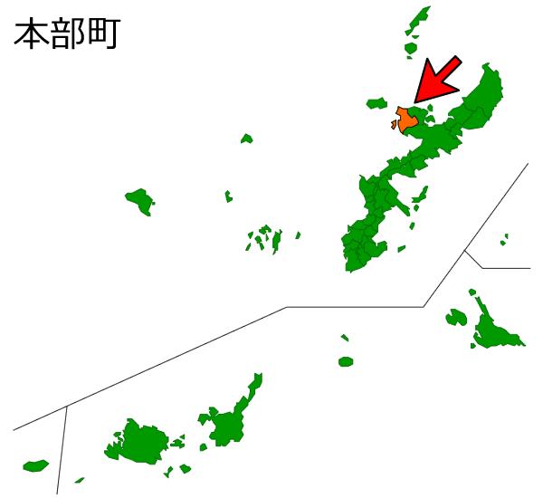 沖縄県本部町の場所を示す画像